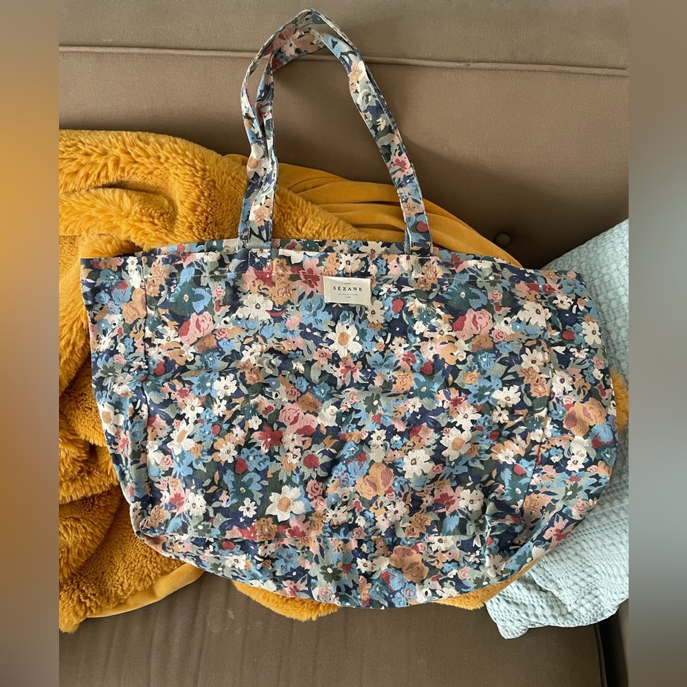 Sezane Blue Floral Tote Bag
